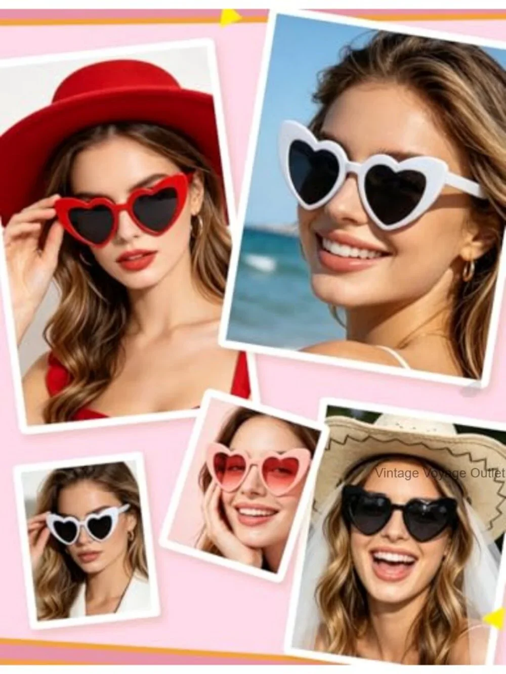 4 Pack Heart Sunglasses Cat Eye Vintage Retro Women UV Protection Party